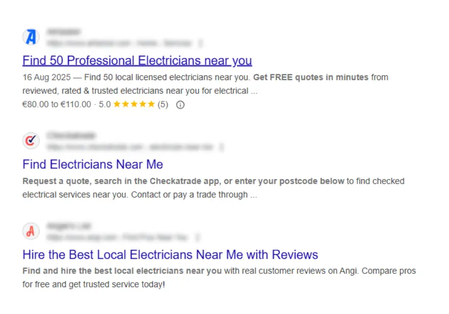 Electrician SEO 37 electricianSEO organic search result