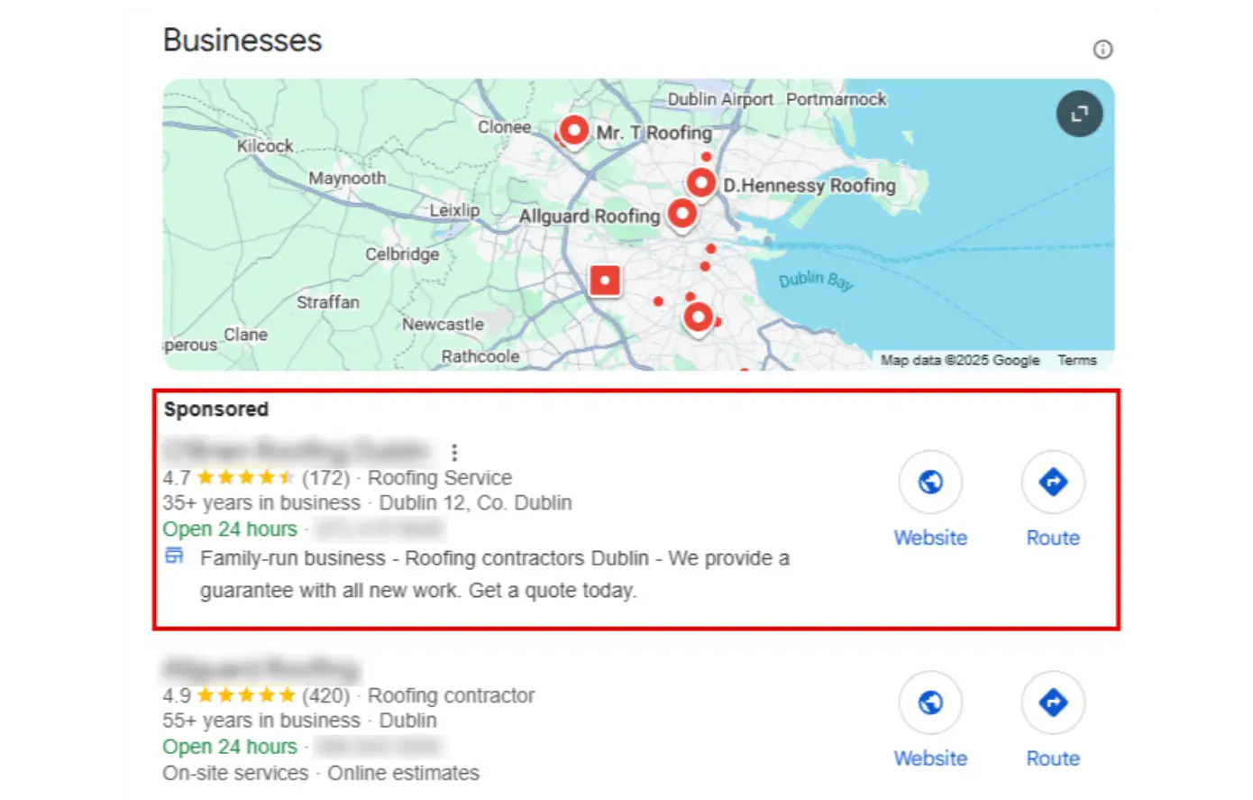 Roofing Google Ads IE 39 local service ads